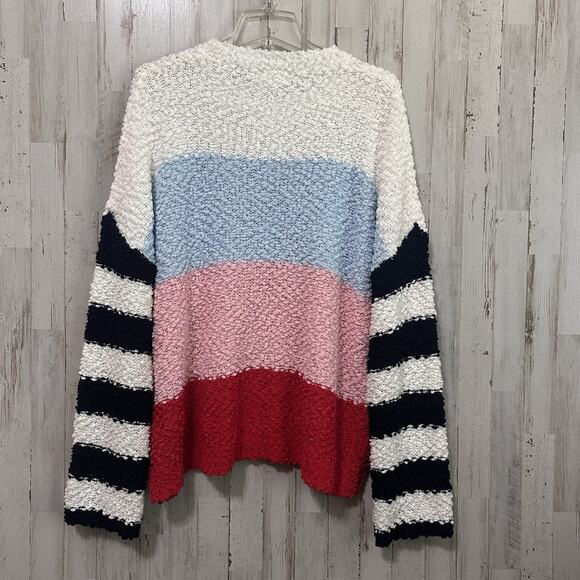 Adora Colorblock Sweater L Popcorn‎ Knit Bell Sleeve Pullover Trendy Cozy Top - Picture 9 of 10